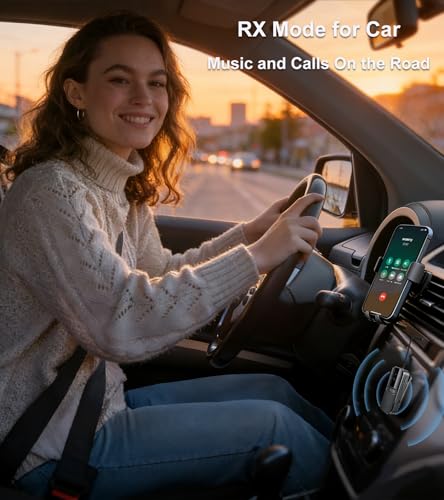 TSNAM Bluetooth Transmitter for TV to 2 Headphones Dual Link | Airplane Bluetooth Adapter for 2 AirPods, Bluetooth AUX Adapter for Car Handsfree Call, Supports Playing TF Card Music