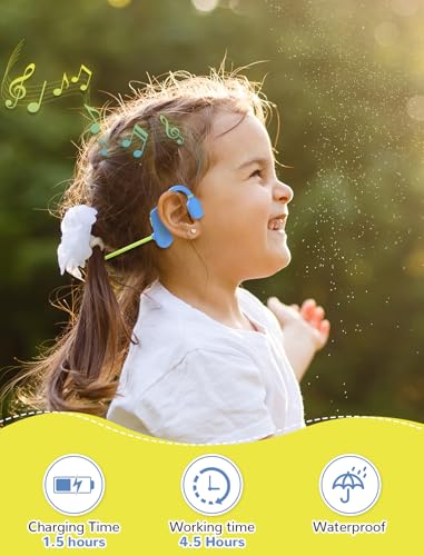 Kids Headphones, Wirelss 5.3 Air Conduction Open Ear Headphones Lightweight Kids IPX5 Waterproof with Microphone for School, Home and Outdoor-Blue