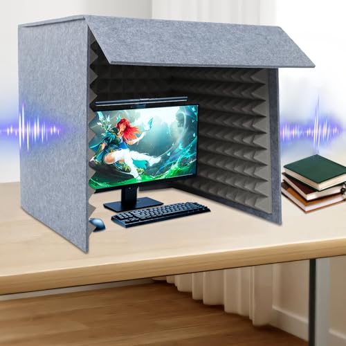 Desktop Soundproof Cover, 23.62 Inch Portable Vocal Recording Booth, Tabletop Microphone Isolation Shield with Sound Absorbing Foam for Home Studio Podcast