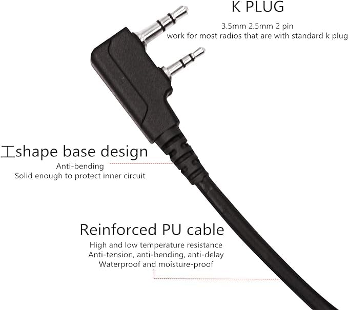 Civilian 2-Pin U94 PTT Adapter Push to Talk Button Connector 7.0 mm TP-120 Tactical Headset to K1 Plug Radio Compatible with Baofeng UV-5R AR-152 BF-888S BF-F8HP UV-82 UV-82HP RT17 RT21