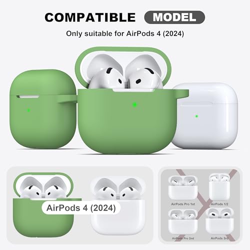 for AirPods 4th Case Cover with Cleaner Kit, Soft Skin Silicone Case Cover with Keychain, Full Protective Case for Men and Women, Compatible with Apple Latest AirPods 4 Case 2024?Avocado - color: C Avocado
