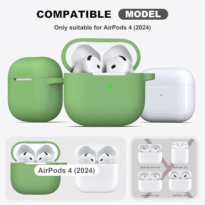 for AirPods 4th Case Cover with Cleaner Kit, Soft Skin Silicone Case Cover with Keychain, Full Protective Case for Men and Women, Compatible with Apple Latest AirPods 4 Case 2024?Avocado - color: C Avocado