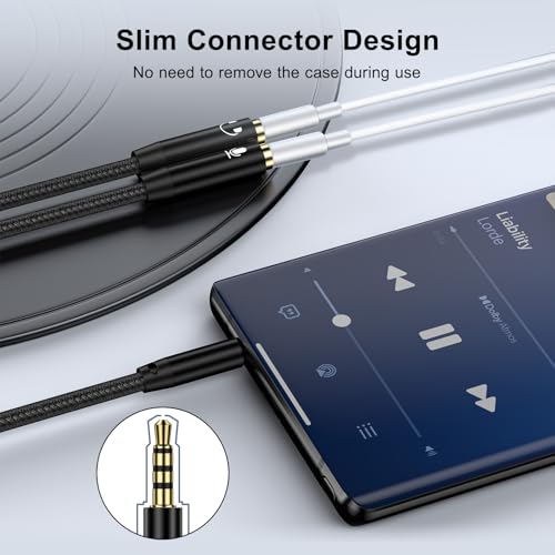 Headphone Splitter Adapter, 3.5mm 2 Female to 1 Male Dual Headphone & Microphone Jack Adapt er Audio Stereo Y Splitters Hi-Fi Sound Aux Extension Cable for Earphone Phone PS5 PS4 Switch Tablets - color: black