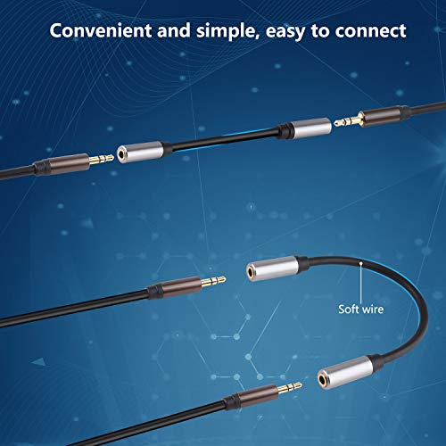 3.5mm Female to Female Adapter Cable TRS Stereo Audio AUX Connector Cod for Headphones, Car, HiFi - 15cm/6inch (Grey) - color: Grey