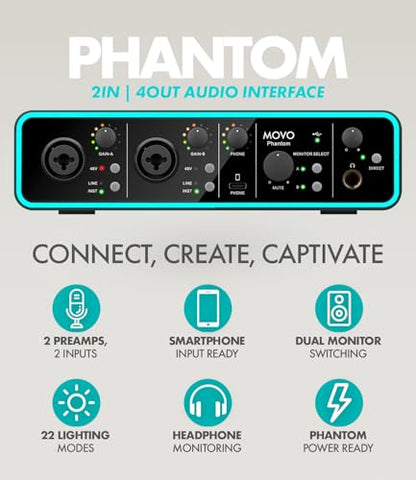 Movo Podcast Equipment Bundle - Phantom USB Audio Interface, 2 UM6 XLR/USB-C Dynamic Microphones, and 2 Tabletop Stands - Dual Microphone Setup for Professional Podcasting and Streaming - style: with 2 Microphones and Desk Stands
