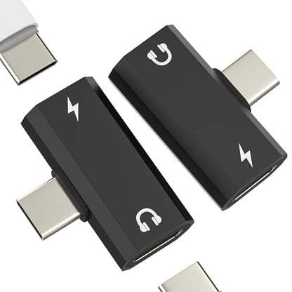 USB C 스플리터 어댑터 헤드폰 아이폰 17 16 15 프로 맥스(2팩) 충전기 타입 C to Aux 케이블 잭 오디오 데이터 전송 더블 폰 고속 충전 아이패드 DAC 포트 이어폰 수 컨버터 안드로이드용