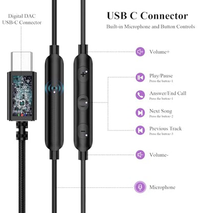 ACANDYA USB C Wired Earbuds Students Headphones with Mic for Online Classes | Student USB C Headphones Wired In-Ear Earbuds with Microphone, School Online Learning Zoom Classes Earphones for Laptop Phone