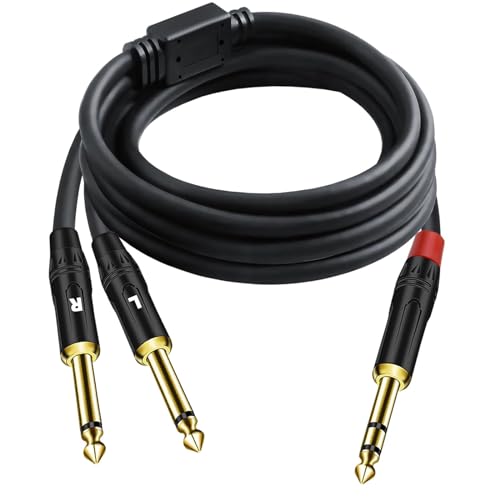 Audiowave 1/4 inch TRS Stereo Y Splitter Insert Cable, Gold Plated - 6.35mm to Dual 6.35mm TS Male Mono Breakout Cable, Audio Cord (6.6FT / 1PACK) - size: 6.6FT