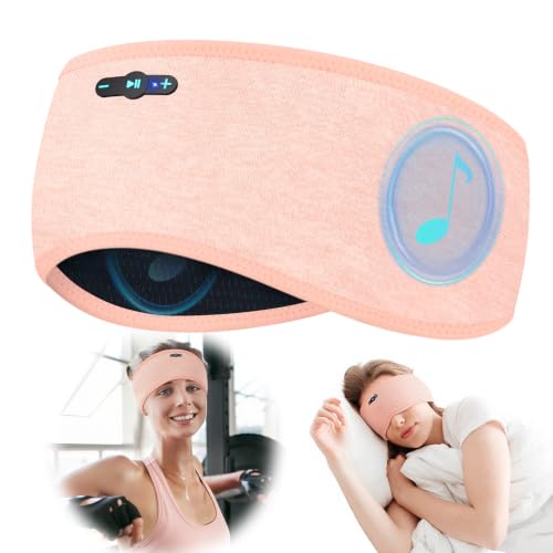 Sleep Headphones Bluetooth 6.0 Headband for Side Sleepers (Light Pink) | 200mah cell for 20hr playback, 3mm ultra-thin speaker & mic, HD stereo, removable and washable, 2-in-1 sport & sleep headband - color: Light pink