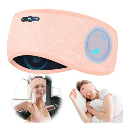 Sleep Headphones Bluetooth 6.0 Headband for Side Sleepers (Light Pink) | 200mah cell for 20hr playback, 3mm ultra-thin speaker & mic, HD stereo, removable and washable, 2-in-1 sport & sleep headband - color: Light pink