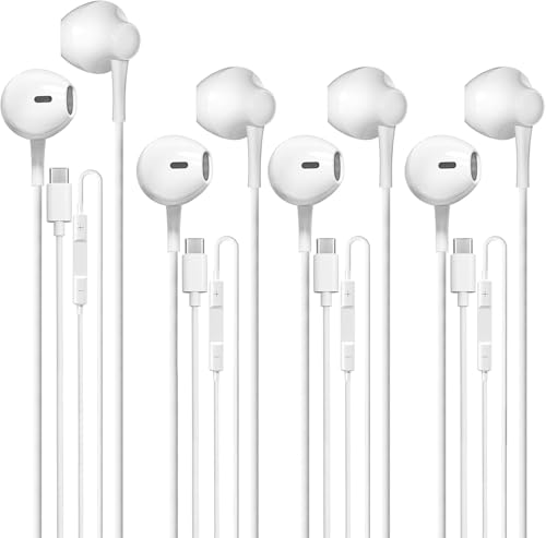 USB C Wired Headphone for iPhone：Headphones with USB-C Plug, Wired Ear Buds with Built-in Remote to Control Music, Phone Calls, and Volume[4Pack]