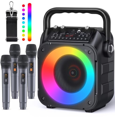 Karaoke Machine, Portable Bluetooth Speaker with 4 Wireless Microphones for Adults & Kids with Lights, Karaoke Microphone with PA System Supports USB/TF/FM/AUX for Home Party Home System Packages - size: 4 Mics