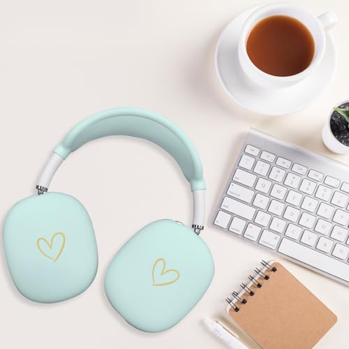 Case Cover for AirPods Max, Anti-Scratch Soft Silicone with Gold Heart Pattern Ear Cups Case Cover/Ear Pad Cover/Headband Cover for Apple AirPods Max Headphones (Nightglow Green) - color: Nightglow Green