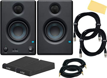 PreSonus Eris E3.5 Studio Monitor Pair Bundle with Isolation Pads, XLR Cables, TRS Cables, and Austin Bazaar Polishing Cloth - size: Bundle w/ Isolation Pads, style: E3.5