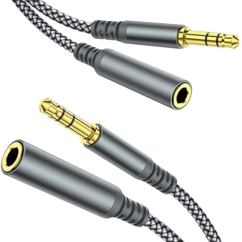 MCSPER Headphone Extension Cable, [2-Pack, 6.6ft Hi-Fi ] 3.5mm Extension AudioMale to Female Aux Adapter Hi-Fi Sound Stereo Extender Cord for Headset, iPhone, iPad, Smartphones, Tablets & More (Grey) - size: 6.6FT