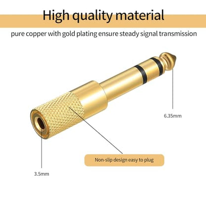 Xujinsongg 6.35mm (1/4 inch) Male to 3.5mm (1/8 inch) Female Stereo Headphone Adapters, 4 Pcs 3.5mm/1/8'' Female to 6.35mm/1/4'' Male Stereo Audio Adapter Jack Plug for Headphone, Gold Plate