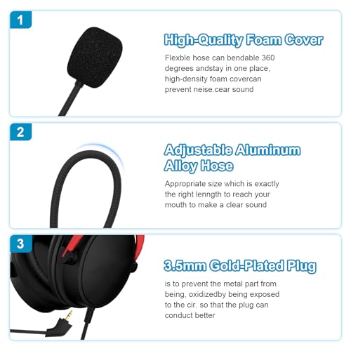 Mic Replacement for HyperX Cloud II, Cloud, CloudX 2nd Gen Detachable 3.5 mm Noise Cancelling Mic with Foam Cover Straight Jack Gaming Microphone
