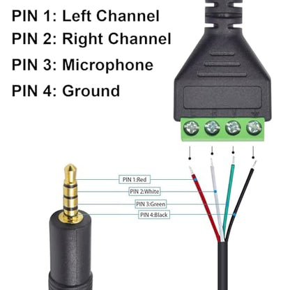 Poyiccot 3.5mm Screw Terminal Block Cable, 2Pack 3.5mm to Speaker Wire Adapter Cable (1/8inch) TRRS Stereo Male to 4 Pin/Way Female Bolt Screw AV Headphone Adapter Cable(30cm) - size: 3.5mm trrs cable 30cm