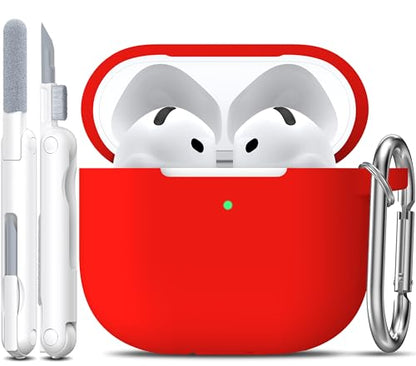 for AirPods 4 Case with Cleaner Kit,Full Protective Soft Skin Silicone Cover with Keychain for AirPods 4 Gen Case for Men Women,Compatible with Apple AirPods 4th Genaration Case 2024,Red - color: C Red