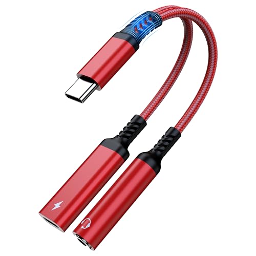 Marsno USB C to 3.5mm Headphone and Charger Adapter, 2-in-1 USB Type C to Aux Audio Jack Splitter, PD 60W Fast Charging Dongle for iPhone 17/16/15, Galaxy S25/S24/S23, iPad Pro, Pixel - color: Red, size: 1 Pack
