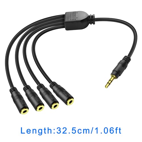 MEIRIYFA 3.5mm 1/8 inch 3-Pole TRS Splitter Extension Cable 1 to 4 Ways | TRS 1 Male to 4 Female Audio Stereo Splitter Cable 3.5mm Audio 1 Input 4 Output Headphone Headset Extender Cord-30CM