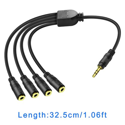 MEIRIYFA 3.5mm 1/8 inch 3-Pole TRS Splitter Extension Cable 1 to 4 Ways | TRS 1 Male to 4 Female Audio Stereo Splitter Cable 3.5mm Audio 1 Input 4 Output Headphone Headset Extender Cord-30CM