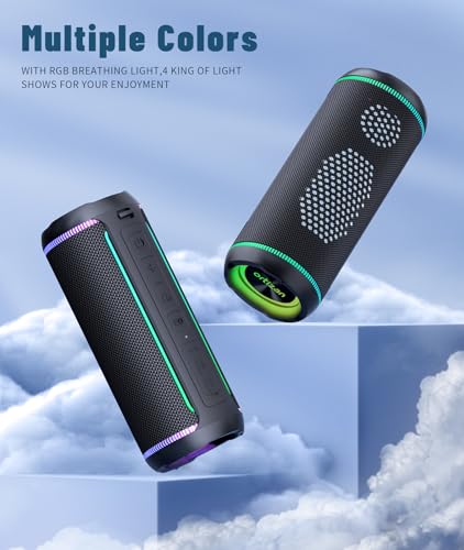 Ortizan X30 Portable Bluetooth Speaker (3rd Gen), 40W Loud Bass, Black | IPX7 Waterproof for Pool Parties & Outdoor Adventures, 30-Hour Battery, Beat-Synced LED Lights, Wireless Stereo Pairing