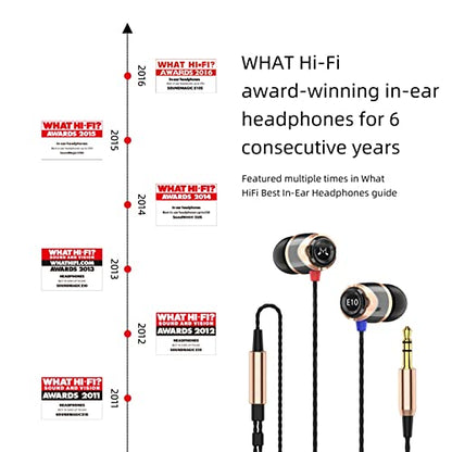 SoundMAGIC E10 Wired Earbuds, No Mic, Premium Hi-Fi, 3.5mm Jack, Gold | Rich punchy bass, Full layered audio, All-metal build, Tangle-free cable, Passive noise isolation, Ergonomic comfortable fit - color: Gold
