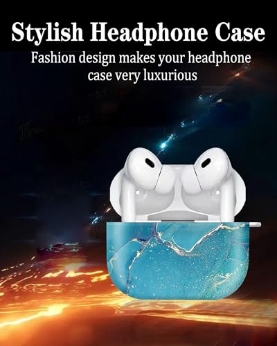 Cute Hard Case Compatible with AirPods Pro 2nd/1st Generation, Protective Cover with Golden Keychain, Fits 2023/2022/2019 Models, for Women, Girls, and Men(Blue Marble - color: Blue Marble