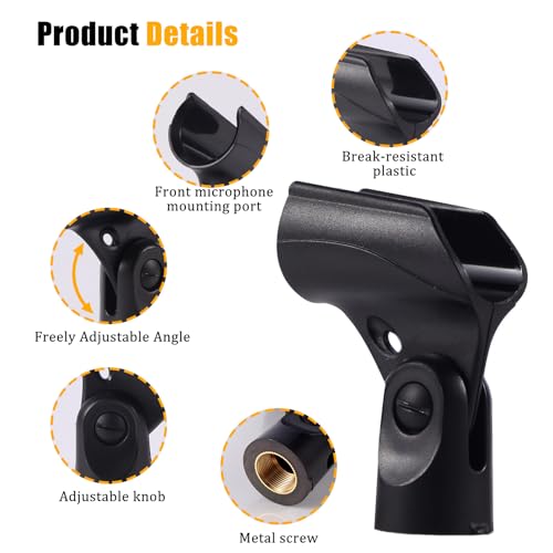 Adjustable Microphone Holder & Microphone Clip, Mic Clip for Microphone Stand, Fits Wired Handheld Microphones, Includes 5/8" Male to 3/8" Female Thread Adapter, 2 Pack