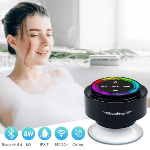 XLEADER Pro Shower Speaker (Upgraded) Certified IPX7 Waterproof Bluetooth Speaker, 8W Crystal Sound&Rich Bass, 15H Playtime, with Suction Cup, Silicone Lanyard, Ideal Gifts, SoundAngel Mate(2 Gen) - color: Dot Light