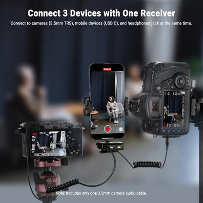 NEEWER CM28 Wireless Lavalier Microphone, Smart Noise Cancelling Lav Mic, 48KHz/16Bit 9hrs Uncompressed Recording, 200m Range, 4GB Storage for iPhone, Android, Camera, 1 RX + 2 TX + Charging Case - style: CM28 Set