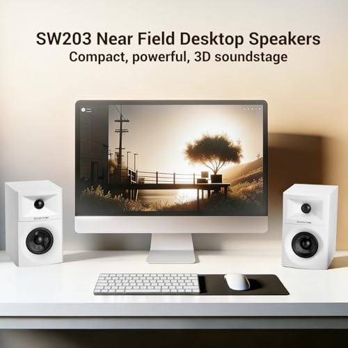 Sanyun SW203 3" 2.0 Computer Speakers, Expanded Stereo Field, Triple-DSP | Built-in 24bit DAC, USB-C/Bluetooth 5.4/AUX, 60W Carbon Fiber Woofer & Silk Dome Tweeter, for Desktop PC Gaming (Pair, White) - color: White