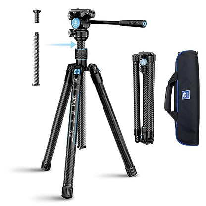 SIRUI Carbon Fiber Tripod Lightweight 2lbs with Panoramic Fluid Head, 59.8” Compact Camera Tripod Quick Release Leg Setup, Reversible Center Column, Reverse Folding Legs, Max Load 11lbs - Traveler X - size: Fluid Head/AT-10