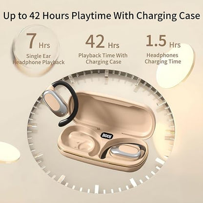 Open Ear Headphones Air Conduction Wireless Earbuds with Mic LED Digital | 42H Playtime Clear Call Over Earphones Lightweight Waterproof Secure Earhooks for Sport Workout Running Travel Business