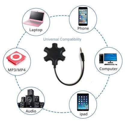 Headphone Audio Splitter 5 Ways Adaptor 3.5mm Audio Stereo Splitter Cable Male to 5 Port 3.5mm Female for Earphone and Headset Adapter for iPhone Samsung LG Smartphones (2, Black)