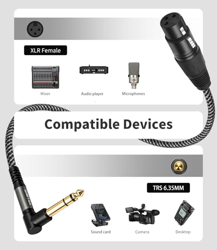 직각 6.35mm TRS to XLR 암, XLR - 0.6m(1/4,6피트) 직각 0.6cm(1/4인치) TRS to XLR 3핀 암, 스피커, 무대, DJ용 브레이드 쉴드 2팩 - color: 90° TRS to XLR F, size: 6Ft-2Pack