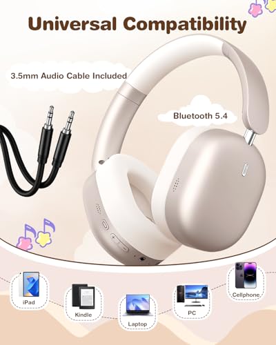 Wentronic Kids Headphones Wireless Bluetooth 5.4,Foldable Over Ear Headphones with 3.5mm Wired Mode,Safe Volume Limit,48H Playtime,Clear Calls,HD Sound for Toddlers/Children/School/Travel,Starlight - color: Starlight
