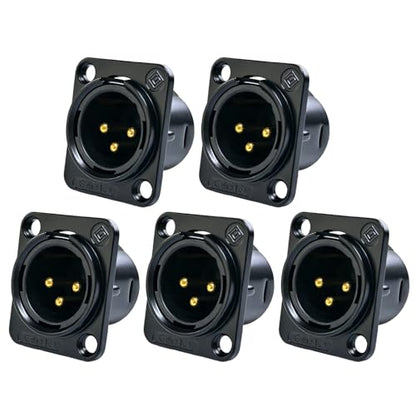 RIVIERA XLR Panel Mount Chassis 3pin Male & Female Nickel Plated Metal Housing and 24K Gold-Plated Contacts (5 Male Black) - color: Black, size: Male
