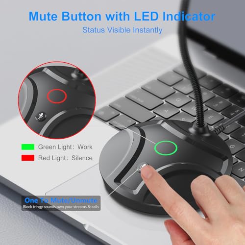 Plug & Play USB Computer Microphone, Flexible Gooseneck & Mute Button LED – Desktop Microphone for Gaming, YouTube, Streaming, Compatible with Windows/Mac (1.8m /6ft) - color: Black 1