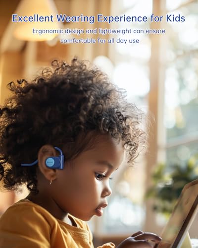Mehomeli Kid Headphones, Air Conduction Open Ear Headphones, 3.5mm Jack | Ultra-Comfort, Ergonomic and Lightweight Design Perfect for School and Outdoor Activities-Blue - color: Blue