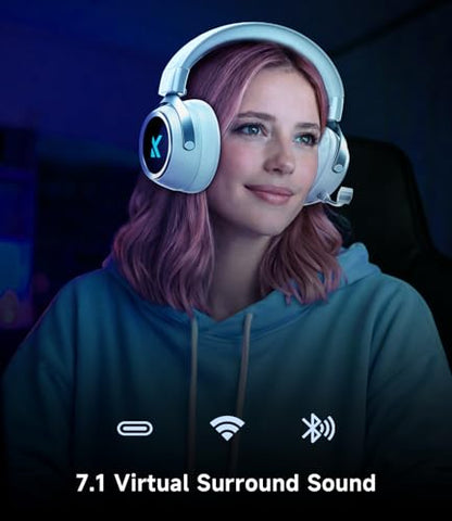 MCHOSE X9 Low Latency Wireless Gaming Headset, 2.4GHz USB + Bluetooth, 200H Battery, 7.1 Surround Sound, Noise Cancelling Mic, RGB, for Multi-Platform - color: White