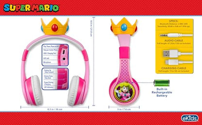Princess Peach Bluetooth Headphones for Kids Wireless Headphones for School - color: Princess Peach