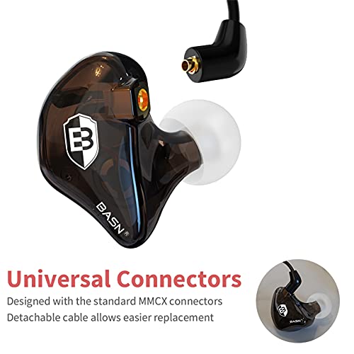 BASN Bsinger in Ear Monitor Headphones for Musician, Dual Dynamic Drivers Noise Isolating Earbuds with MMCX Inline Remote Mic Cable and Silver Plated Audio Cable (SPM-Brown) - color: SPM-Brown