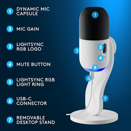 Logitech G Yeti GX Dynamic RGB Gaming Microphone with LIGHTSYNC - White - color: White