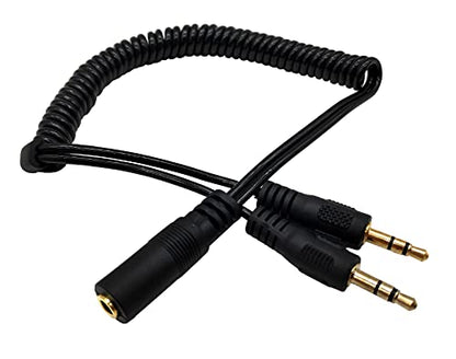 Stereo Audio Splitter Cable, Coiled 3.5mm Female to 2 Male Spring Headphone Y Splitter Cable for Home/Car, Phone, Headset and Speakers - color: 3.5mm 1female/2 male