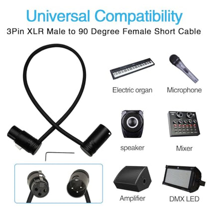 1.3FT XLR Male to XLR Female Mic Cable - Adjustable Angle, Low Profile, 3 Pin Balanced Shielded Mic Cord