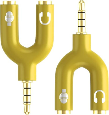 3.5mm Headphone Splitter Adapter, 2 Pack TRRS Male to Dual Female Y Splitter for Audio & Microphone – Headset to PC Mic Adapter – Compatible with Laptops, Tablets, Phones, PS4/PS5 Controllers, Yellow - color: Yellow