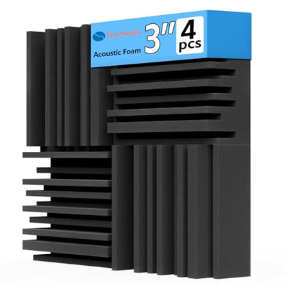 TroyStudio Thick Acoustic Foam Panels, 12 X 12 X 3 Inch 4 Pcs Broadband Sound Absorbing Foams, Dense Soundproof Padding Tile, Recording Studio Foam Absorber, Groove Decorative 3D Wall Ceiling Panel - size: 4 pcs