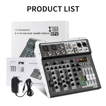 XTUGA KP4 4 Channel Audio Mixer with Bluetooth,DJ Sound Board Controller